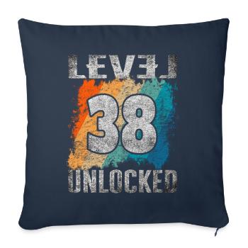 Niveau cadeau d’anniversaire débloqué 38 ans - Housse de coussin décorative 45 x 45 cm - bleu marine - Devant