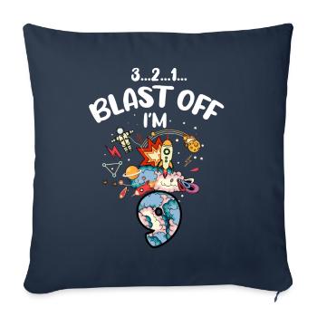 Blast Off J’ai 9 ans, 9ème anniversaire - Housse de coussin décorative 45 x 45 cm - bleu marine - Devant