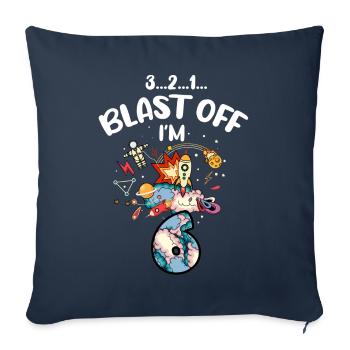Blast Off J’ai 6 ans, 6ème anniversaire - Housse de coussin décorative 45 x 45 cm - bleu marine - Devant