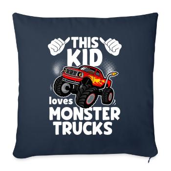 Ce gamin adore les camions monstres - Housse de coussin décorative 45 x 45 cm - bleu marine - Devant