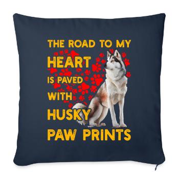 The Road to my heart is paved with Husky Paw Print - Sofa pillowcase 17,3'' x 17,3'' (45 x 45 cm) - navy - Front