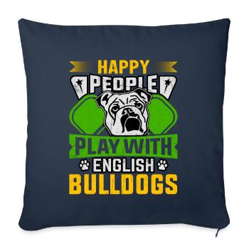 Des gens heureux jouent avec des bouledogues anglais - Housse de coussin décorative 45 x 45 cm - bleu marine - Devant