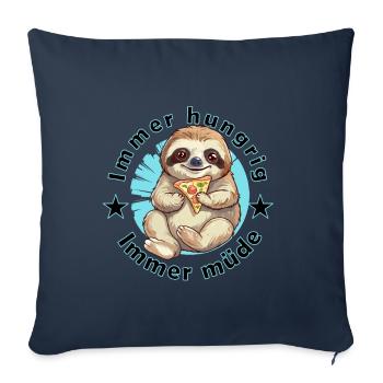 Faultier mit einem Stück Pizza müde und hungrig - Sofakissenbezug 45 x 45 cm - Navy - Vorne