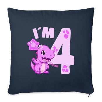 Dinosaure mignon Je suis 4 Dino Birthday Girl - Housse de coussin décorative 45 x 45 cm - bleu marine - Devant
