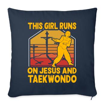 Cette fille court sur Jésus et le taekwondo - Housse de coussin décorative 45 x 45 cm - bleu marine - Devant