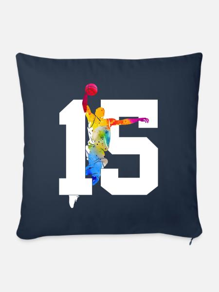 NUMMER 15 BASKETBALL 15. GEBURTSTAG - Sofakissenbezug 45 x 45 cm - Navy