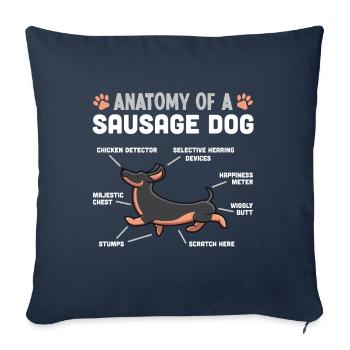 Anatomie d’un chien saucisse Drôle de teckel Cadeau - Housse de coussin décorative 45 x 45 cm - bleu marine - Devant