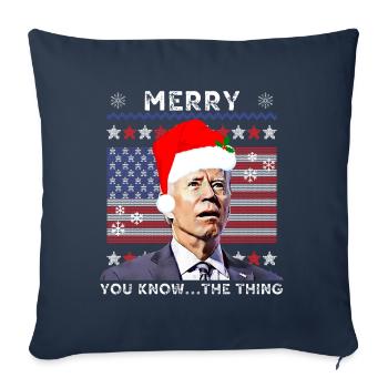Merry You Know The Thing, Christmas Biden 2022, - Sofa pillowcase 17,3'' x 17,3'' (45 x 45 cm) - navy - Front