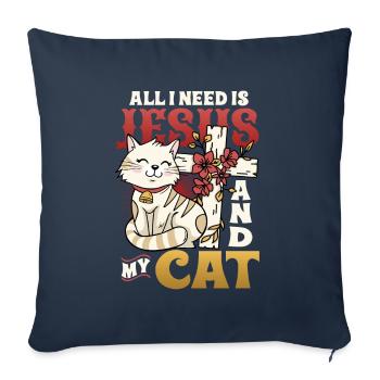 All I need is Jesus and my cat - Sofa pillowcase 17,3'' x 17,3'' (45 x 45 cm) - navy - Front
