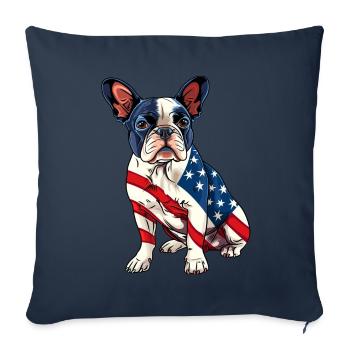 Boston Terrier Dog 4 juillet Drapeau américain Cadeaux - Housse de coussin décorative 45 x 45 cm - bleu marine - Devant