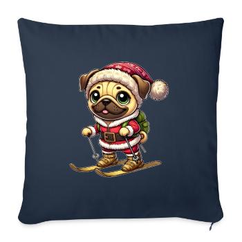 Pug on skis winter fun Christmas - Sofa pillowcase 17,3'' x 17,3'' (45 x 45 cm) - navy - Front