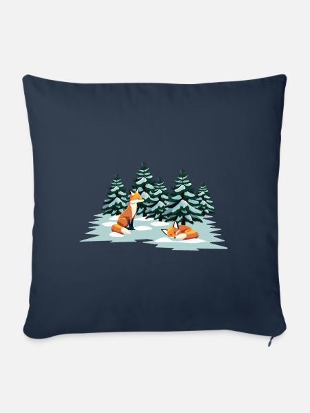 Füchse im Wald - Sofakissenbezug 45 x 45 cm - Navy