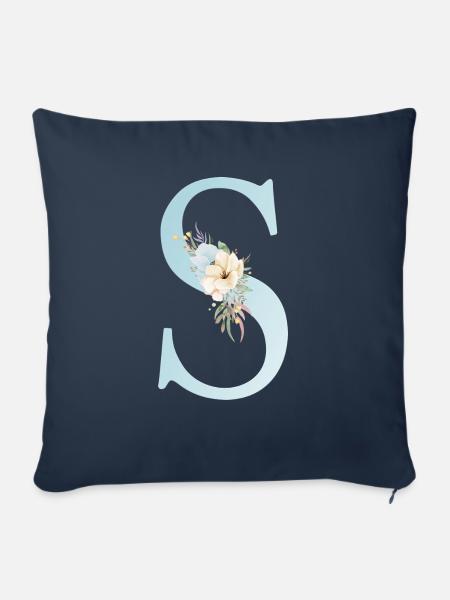 Personalisierbar Monogramm S Floral - Sofakissenbezug 45 x 45 cm - Navy