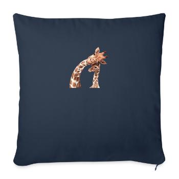 Mère et bébé animaux aquarelle girafe maman - Housse de coussin décorative 45 x 45 cm - bleu marine - Devant
