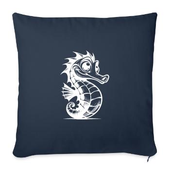 Enfants Hippocampe Bébé Crayon Grands Yeux Croquis - Housse de coussin décorative 45 x 45 cm - bleu marine - Devant