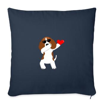 Chien mignon dansant au coeur - Housse de coussin décorative 45 x 45 cm - bleu marine - Devant