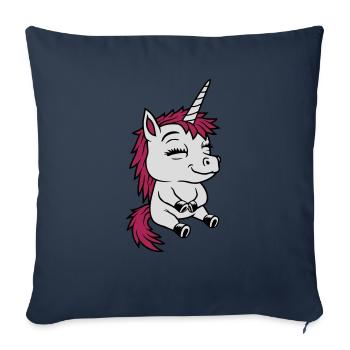 Petite licorne comique sédentaire - Housse de coussin décorative 45 x 45 cm - bleu marine - Devant