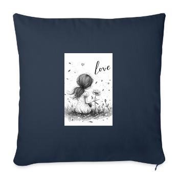 Mädchen Zeichnung Liebe Blume schraffiert - Sofakissenbezug 45 x 45 cm - Navy - Vorne