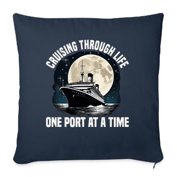 Croisière à travers la vie Croisière Bateau de Croisière Groupe de Vacances - Housse de coussin décorative 45 x 45 cm - bleu marine - Devant