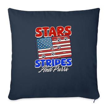 4 juillet Étoiles de chat, rayures et ronronnements - Housse de coussin décorative 45 x 45 cm - bleu marine - Devant