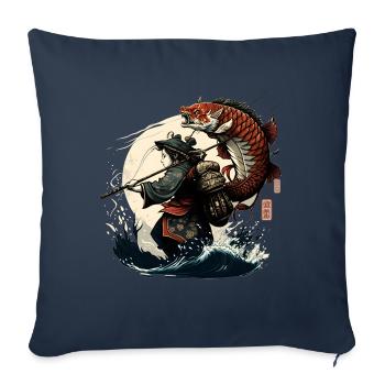guerrier japonais attrape un gros poisson - Housse de coussin décorative 45 x 45 cm - bleu marine - Devant