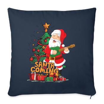 Noël Père Noël Saint-Nicolas guitare - Housse de coussin décorative 45 x 45 cm - bleu marine - Devant