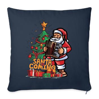 Noël Père Noël Saint-Nicolas accordéon - Housse de coussin décorative 45 x 45 cm - bleu marine - Devant