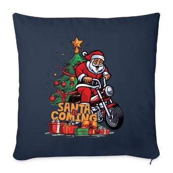 Noël Père Noël Saint-Nicolas Moto - Housse de coussin décorative 45 x 45 cm - bleu marine - Devant