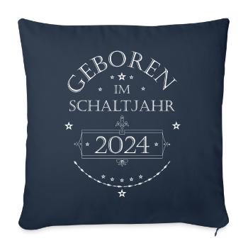 Né en année bissextile 2024 blanc - Housse de coussin décorative 45 x 45 cm - bleu marine - Devant