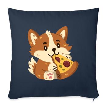 Corgi à la pizza - Housse de coussin décorative 45 x 45 cm - bleu marine - Devant