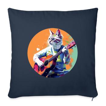Cat joue de la guitare - Housse de coussin décorative 45 x 45 cm - bleu marine - Devant