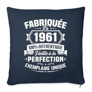 Fabriquée en 1961 - Cadeau d'anniversaire 62 ans - Housse de coussin décorative 45 x 45 cm - bleu marine - Devant