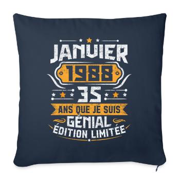 Rétro Cadeau D'anniversaire 35 Ans Janvier 1988 - Housse de coussin décorative 45 x 45 cm - bleu marine - Devant