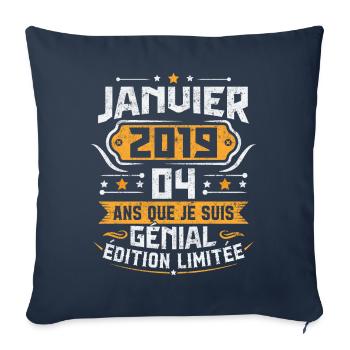 Retro birthday gift 4 years January 2019 - Sofa pillowcase 17,3'' x 17,3'' (45 x 45 cm) - navy - Front