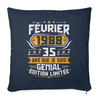 Rétro Cadeau D'anniversaire 35 Ans Février 1988 - Housse de coussin décorative 45 x 45 cm - bleu marine - Devant