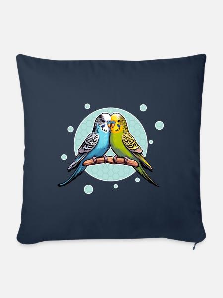 Wellensittiche Sittiche Papagei Vögel - Sofakissenbezug 45 x 45 cm - Navy