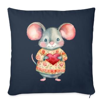 Niedliche & süße Maus mit Herz Liebe - Sofakissenbezug 45 x 45 cm - Navy - Vorne