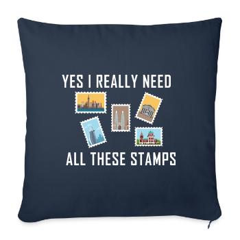 Collectionner les timbres - Housse de coussin décorative 45 x 45 cm - bleu marine - Devant