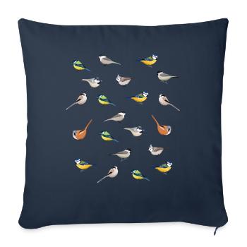 Illustrated Tit Birds | Cadeau d'observation des oiseaux - Housse de coussin décorative 45 x 45 cm - bleu marine - Devant