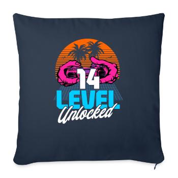 Level 14 Unlocked 14th Birthday Gamer 80s retro - Sofa pillowcase 17,3'' x 17,3'' (45 x 45 cm) - navy - Front