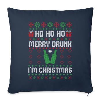 Joyeux ivre je suis Noël laid Noël à boire - Housse de coussin décorative 45 x 45 cm - bleu marine - Devant