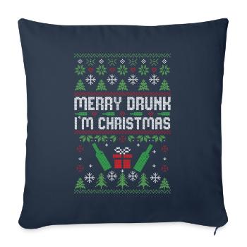Joyeux ivre je suis Noël laid Noël à boire - Housse de coussin décorative 45 x 45 cm - bleu marine - Devant