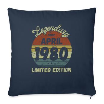 Légendaire depuis avril 1980 - Anniversaire - Housse de coussin décorative 45 x 45 cm - bleu marine - Devant