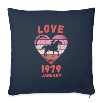Amour équitation anniversaire Janvier 1979 - Housse de coussin décorative 45 x 45 cm - bleu marine - Devant