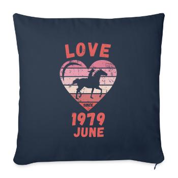 Amour équitation Anniversaire Juin 1979 - Housse de coussin décorative 45 x 45 cm - bleu marine - Devant