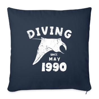 Anniversaire du plongeur - Plongée depuis mai 1990 - Housse de coussin décorative 45 x 45 cm - bleu marine - Devant