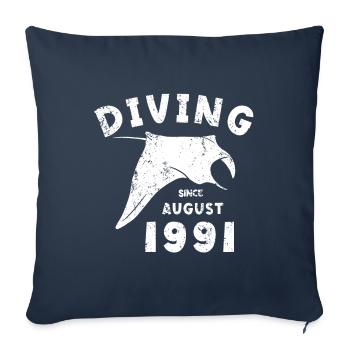 Anniversaire du plongeur - Plongée depuis août 1991 - Housse de coussin décorative 45 x 45 cm - bleu marine - Devant