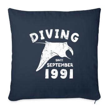 Anniversaire du plongeur - Plongée depuis septembre 1991 - Housse de coussin décorative 45 x 45 cm - bleu marine - Devant