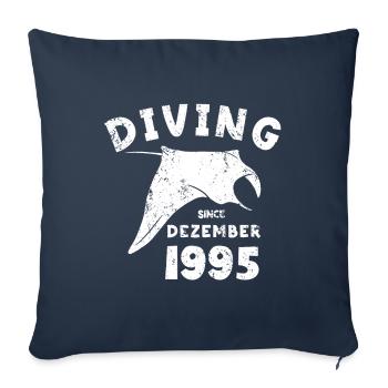Anniversaire du plongeur - Plongée depuis décembre 1995 - Housse de coussin décorative 45 x 45 cm - bleu marine - Devant
