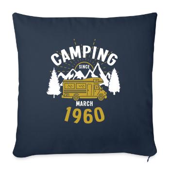 Anniversaire: Camping depuis mars 1960 Camping-car - Housse de coussin décorative 45 x 45 cm - bleu marine - Devant